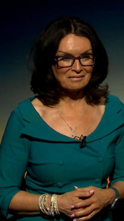 BBC weather presenter Judith Ralston standing in front of weather green screen