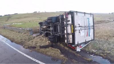 Lorry on side