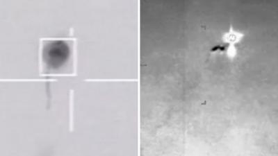 Left, a circular UAP. Right, a shining ball of light.