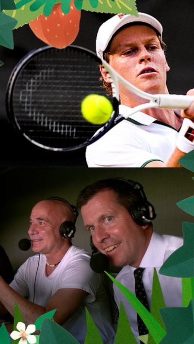 Jannik Sinner, Andre Agassi and Tim Henman