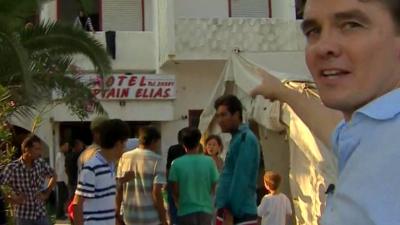 The BBC's James Reynolds looks around a defunct hotel in Greece