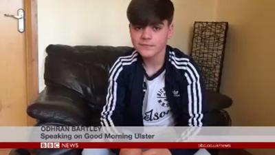 Odhran Bartley, 16, is from County Tyrone and is coming to terms with the loss of his father by making his own rap music.