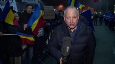 BBC's Steve Rosenberg among protesters in Bucharest