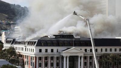 Fire crews at South Africa's parliament