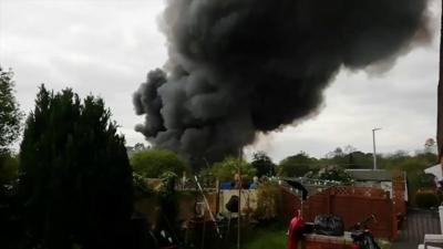 Plumes of black smoke from the Ammanford fire