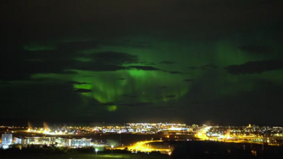 Saever Helgi Bragason captured the Northern Lights display over Reykjavik earlier this week