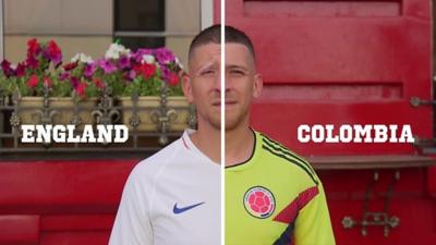 Man wearing England and Colombia shirt