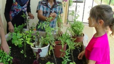 Children gardening