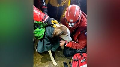 Kai with a member of the Kinder Mountain Rescue Team