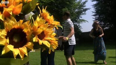 People dancing in a pub garden