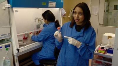 Tulip Mazumdar inside vaccine lab