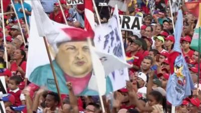 A Hugo Chavez banner at a rally