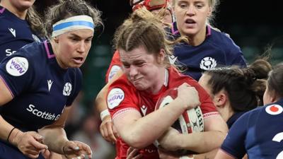 Kate Williams looking determined against Scotland