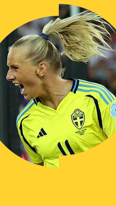 Sweden's Stina Blackstenius celebrates scoring their second goal 