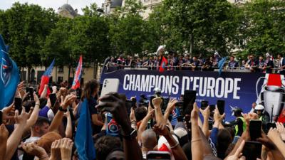 Paris Saint-Germain parade trophy on Champs-Elysees 