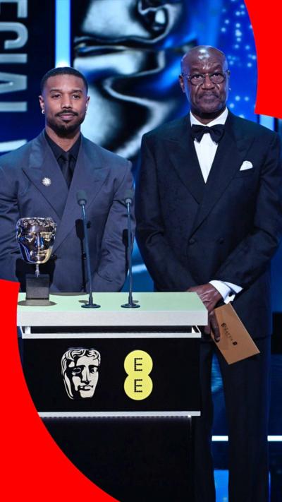 Michael B Jordan and Delroy Lindo presenting at the Baftas 