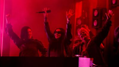 Romy, Charli XCX and Robyn perform during day three of Glastonbury Festival 2024
