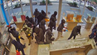 Numerous perpetrators are stealing from a jewellery store.