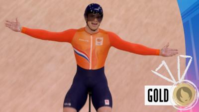 Watch as the Netherlands' Lavreysen wins gold in the men's keirin final and Team GB's Jack Carlin crashes ending hopes of a medal in the event.