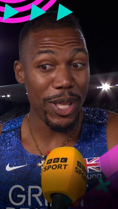 Zharnel Hughes in his post-race interview