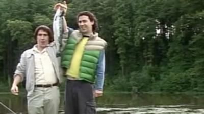 Still from the Gavin and Stacey fishing trip video 