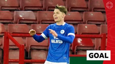 Cardiff City's Cian Ashford celebrates scoring against Sheffield United