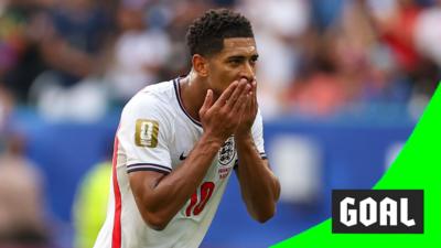 Jude Bellingham smiles as he scores England's sixth goal against France in the 2026 World Cup third place final.