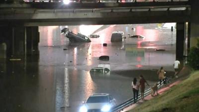 Cars submerged in water