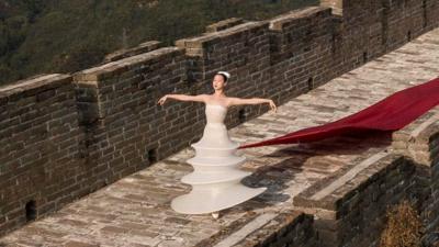 Model on the Great Wall of China