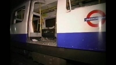 Destroyed Tube train during 7 July London bombings