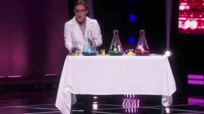 Camille Schrier conducted a chemistry demonstration live on stage