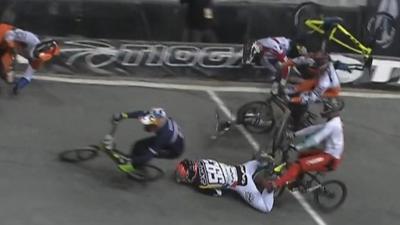 Eighth to first after spectacular crash in BMX