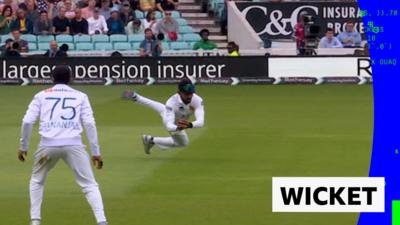 Kamindu Mendis takes a brilliant catch to dismiss Harry Brook