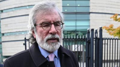 Gerry Adams outside Laganside court