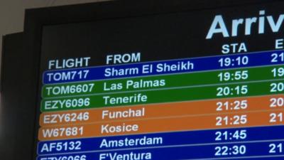 Arrivals screen in Bristol Airport