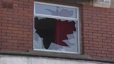 A smashed window in Wilson Road, Ely, in August 1991