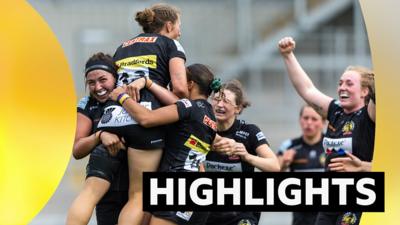 Exeter Chiefs' Kate Zackary celebrates a try