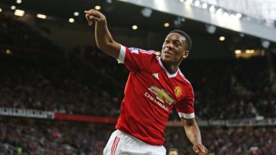 Anthony Martial celebrates scoring for Manchester United