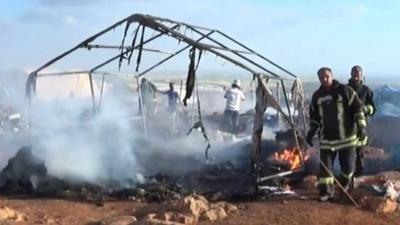 Aftermath of airstrike on Syrian refugee camp