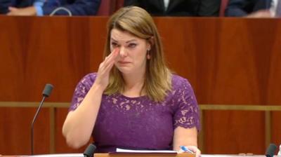 An Australian senator breaks down during emotional same sex marriage speech.