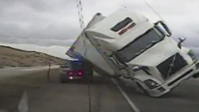 Truck blown over