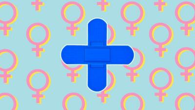 cross of blue plasters on a background with venus symbols