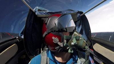 Inside the cockpit of the jet in flight