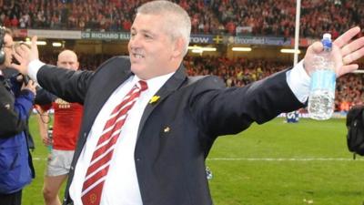 Warren Gatland celebrates Wales' 2008 Grand Slam