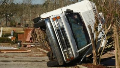 Truck damaged by tornado