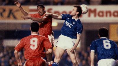 John Barnes wins a header for Liverpool