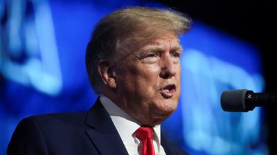 Ex-President Trump addresses the National Rifle Association at its annual convention in Houston.