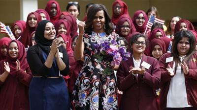 Michelle Obama with the Mulberry High School Reporters