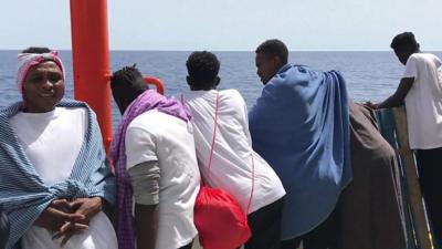 Migrants on a boat