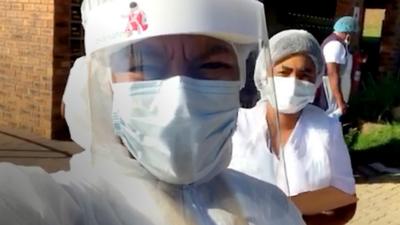 Nurses in South Africa wearing face shields